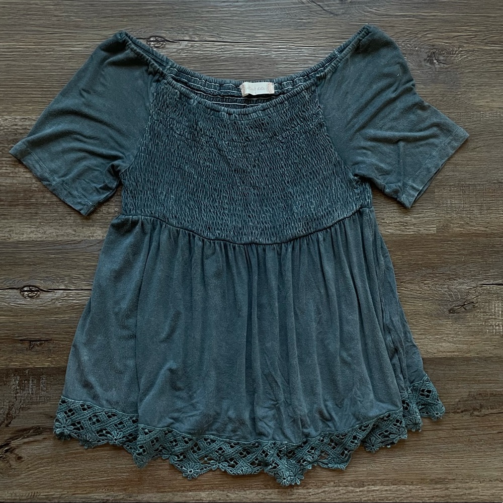 Altar’d State Smocked Bust Crochet Trim Top